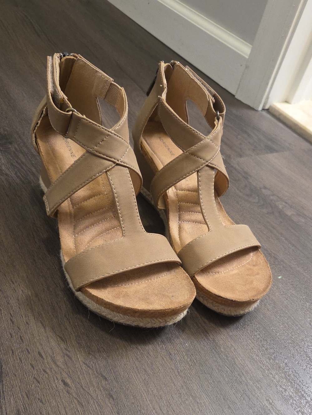 Adrienne Vittadini Tan Crisscross Espadrille Wedges